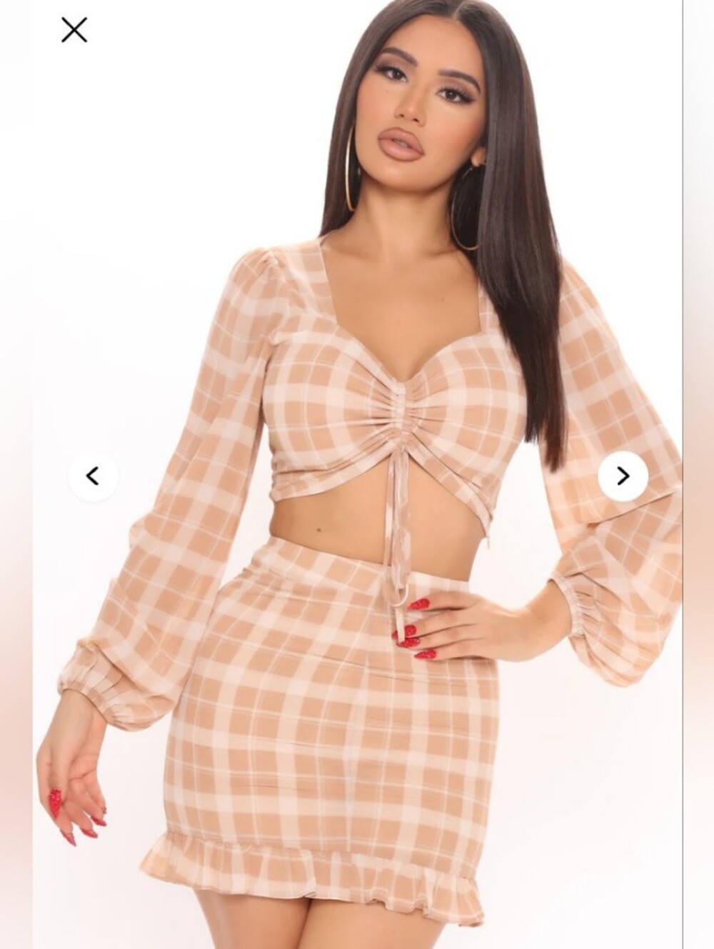 Like New! FN 2 PC Plaid Ruched Front Ruffle Hem Set